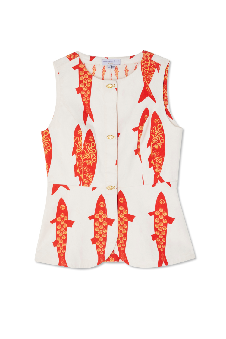 Gilet Estivo con Bottoni in Metallo e Stampa Portafortuna – Stile Mediterraneo