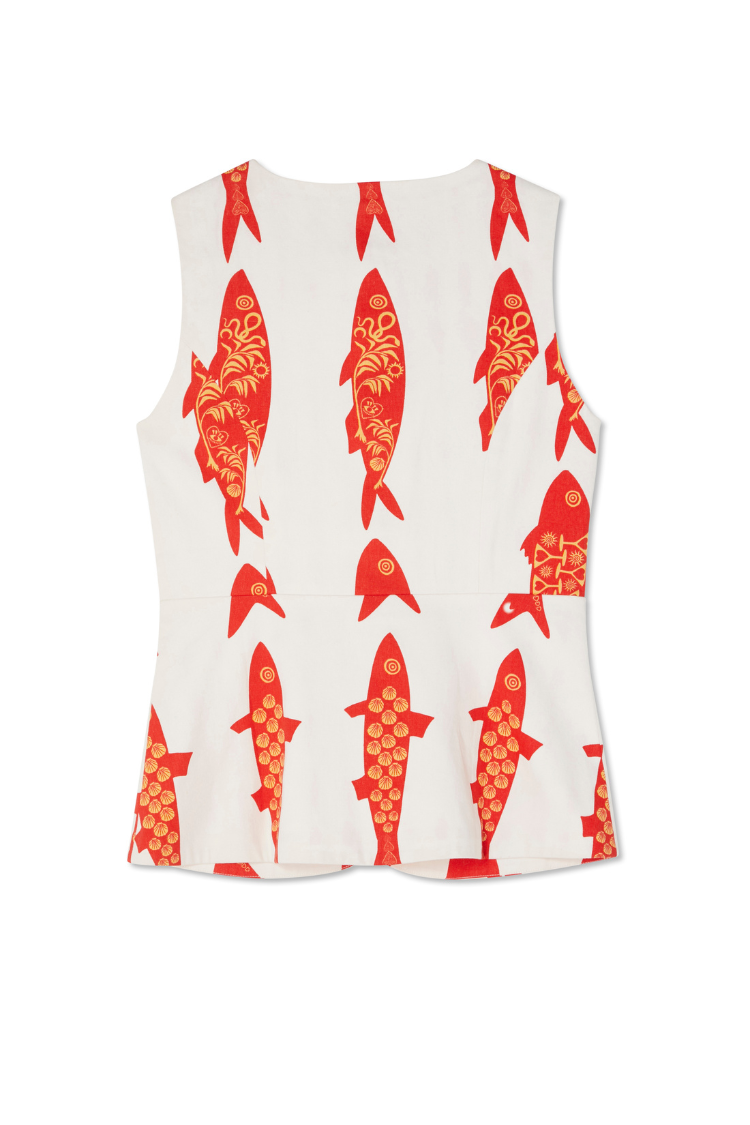Gilet Estivo con Bottoni in Metallo e Stampa Portafortuna – Stile Mediterraneo