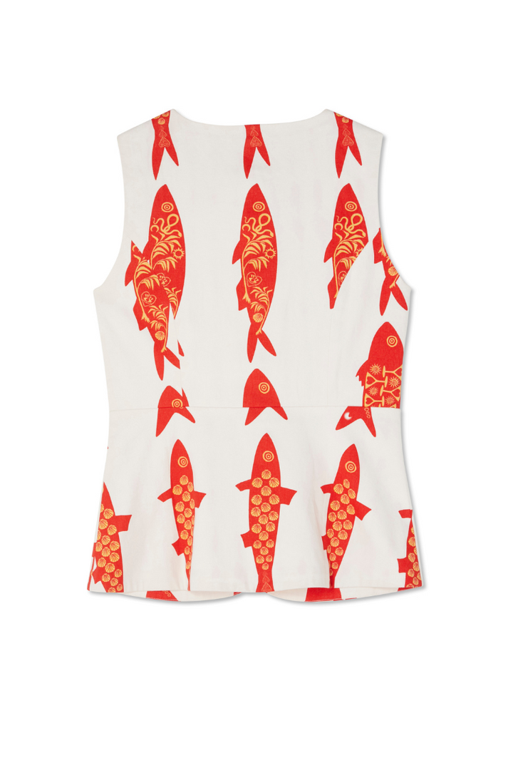 Gilet Estivo con Bottoni in Metallo e Stampa Portafortuna – Stile Mediterraneo