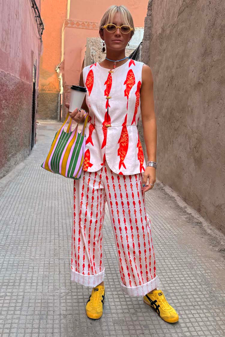 Pantaloni Estivi a Vita Alta con Elastico Posteriore – Stampa Portafortuna