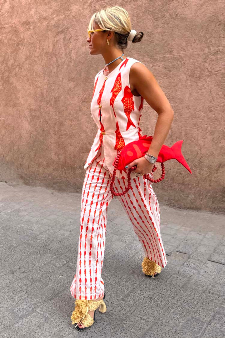 Pantaloni Estivi a Vita Alta con Elastico Posteriore – Stampa Portafortuna