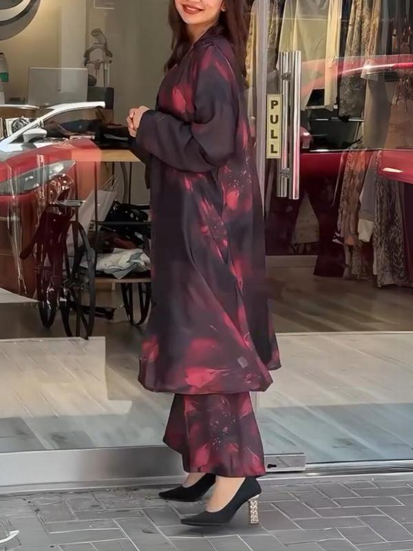 Completo Due Pezzi Casual con Camicia Lunga e Pantaloni Stampati