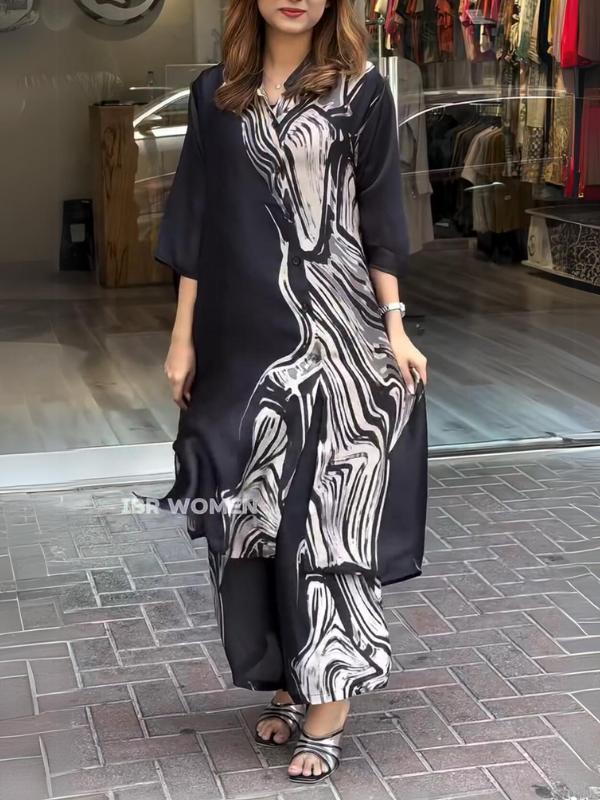 Completo Due Pezzi con Camicia Stampata e Pantaloni – Eleganza Casual per l'Autunno/Inverno