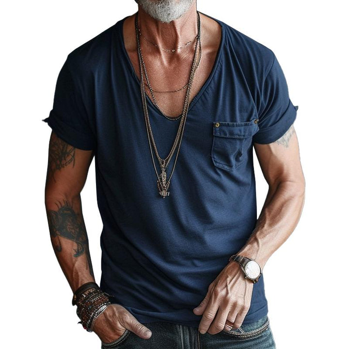 T-Shirt da Uomo con Scollo a V, Taschino Cargo e Maniche Corte