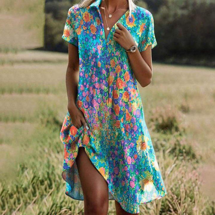 Rachel – Abito Boho Floreale con Scollo a V