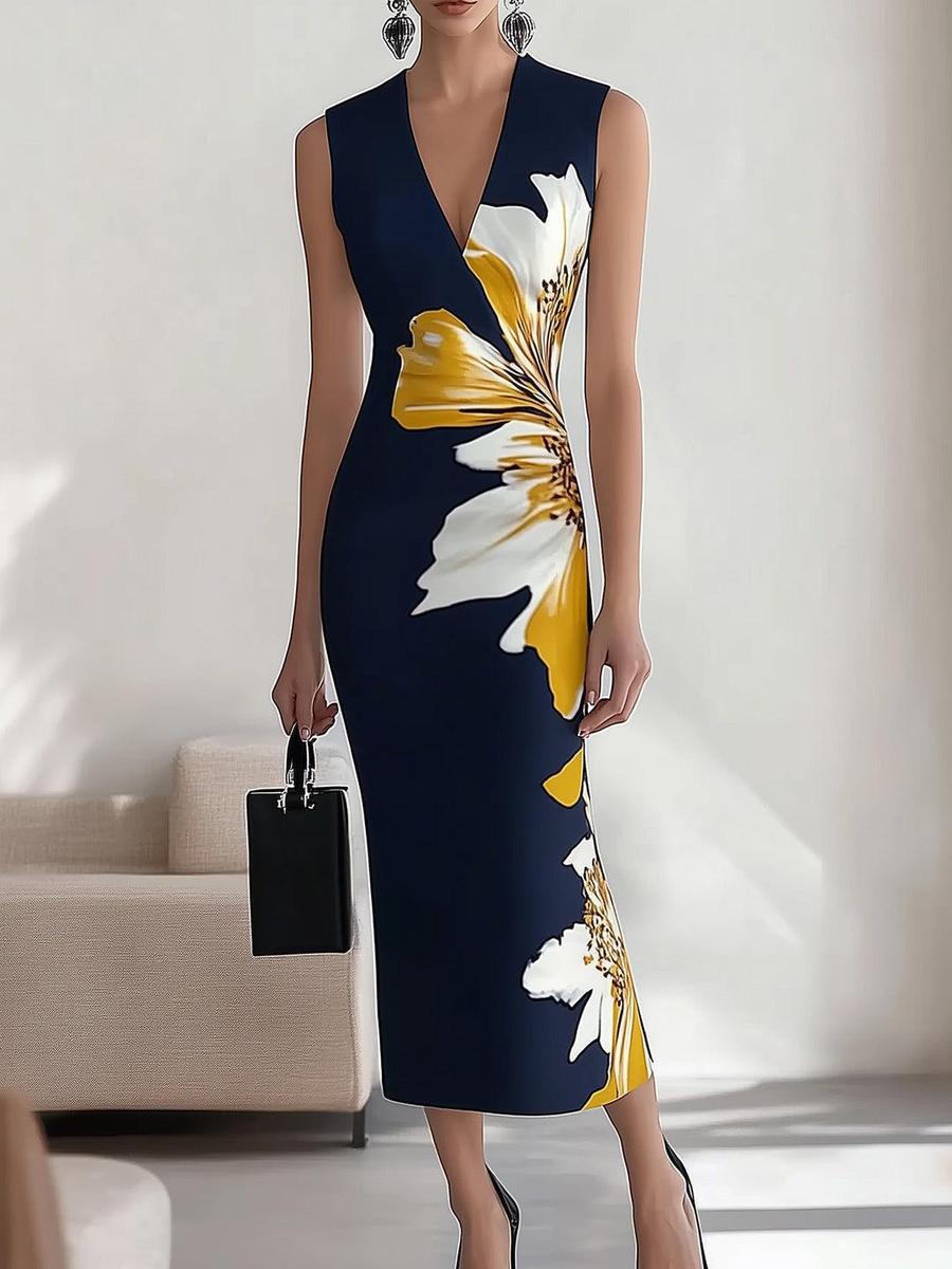Vestito Maxi Senza Maniche con Stampa Floreale Elegante